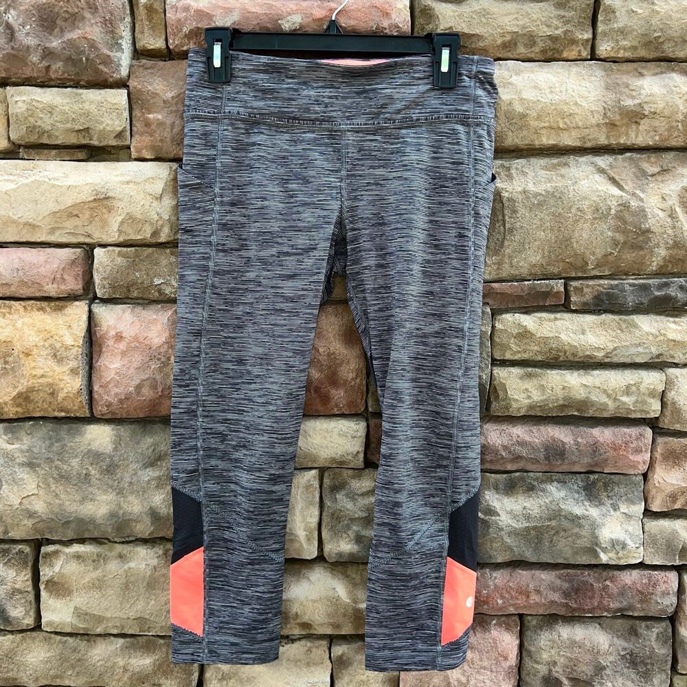 Lululemon Pace Rival Crops Leggings Womens 8 Gray Wee Stripe Orange